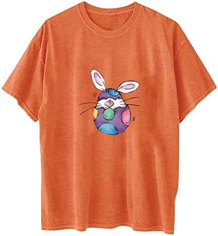 Ovos de coelho feminino impressão de meia manga Drop ombro de tamanho grande camiseta engraçada Camisetas de Páscoa redonda Casual Tamas Casuais Tops
