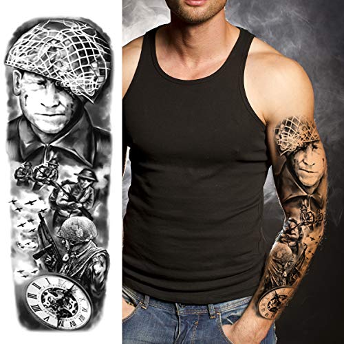 Tatuagens de manga ao estilo de guerra, tatuagens de manga de braço grande de 4 folhas e tatuagens