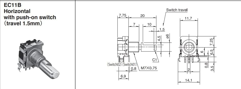 Original EC11B15242AF Codificador rotativo 30 posicionamento com comprimento do eixo do interruptor