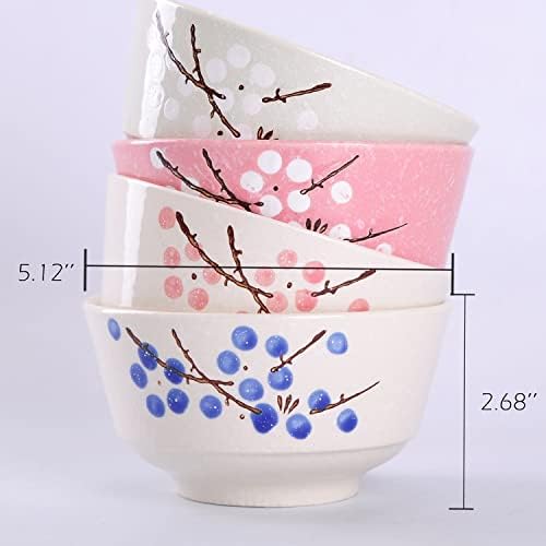 Vanenjoy Conjunto de 4 tigela de arroz cerâmica de estilo japonês, 4 flores de cerejeira colorida entre as