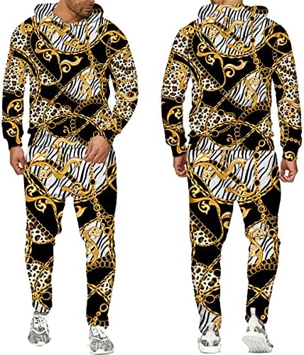 Cadeia de padrões de ouro 3D Impresso Homens de capuz masculino Set Street Pullover Troushers Suits