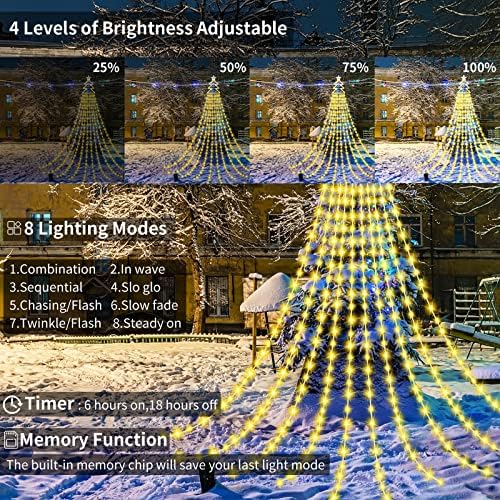 Decorações de Natal ao ar livre, 420 Luzes de Natal LEDs Indoor Outdoor 8 Modos, Topper com estrela iluminada