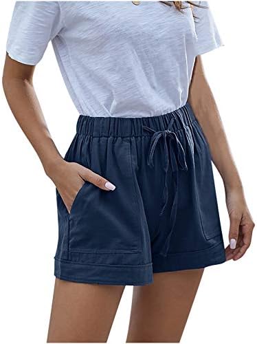 Fannyouth Women Shorts Casual Casual Cor da cintura elástica Pockets de cordão do verão Praia leve calça