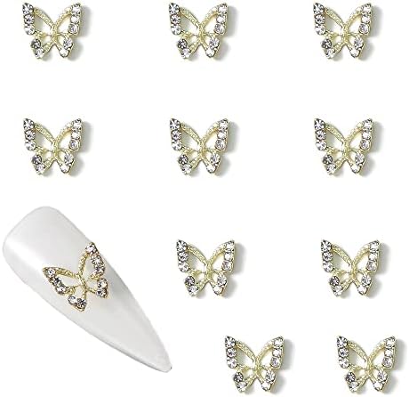 10pcs Hollow Butterfly Rhinestones liga Diamante Shinny Nails Decorações