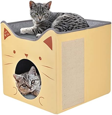Condomínio da casa de gatos de cama de gato wakytu para gatos internos - cama de caverna dobrável com arranhões