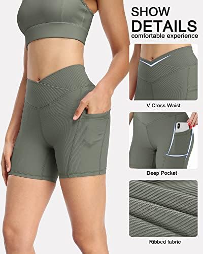 Shorts de motociclista Chrisure com bolsos para mulheres na cintura alta, barriga de controle