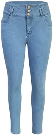 Jeans skinny de mulher casual calça jeans de jeans com bolsos Athletic Plus Size Troushers Pockets clássicos