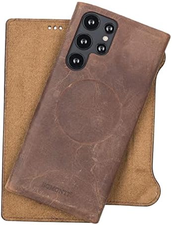 Caixa de carteira do Bomonti Galaxy S22 Ultra 6,8 , suporte genuíno de cartão de couro RFID protegido, capa de
