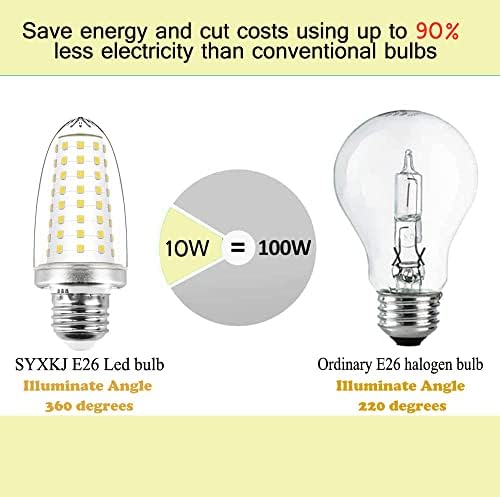 Syxkj E26 Lâmpada de milho LED 10W, 100watt equivalente, 110-120V E26 Bulbo LED 1000 lúmens 6000k Branco, alto brilho, iluminação base 360 ​​° E26 e não minúsculo.