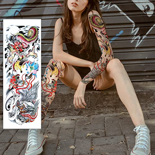 Tatuagem temporária, dragão colorido padronizado com tatuagens de tatuagem falsa sexy e sexy tatuagem extra