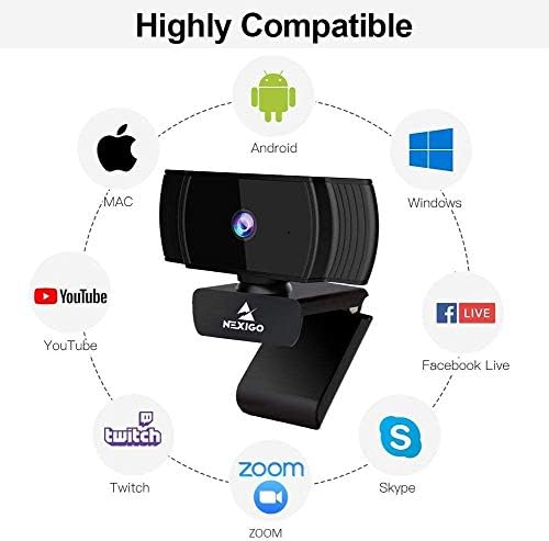 NEXIGO N930AF 1080P Webcam com microfone e cobertura de privacidade, foco automático, redução de ruído,