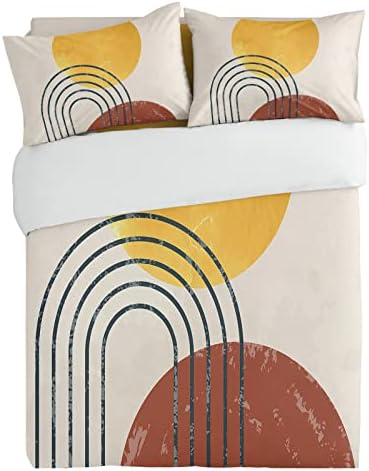 3 Peças Capas de edredão de cama queen Bedding Set Set Century Terracotta Sun Arch Curve Lines Cover de