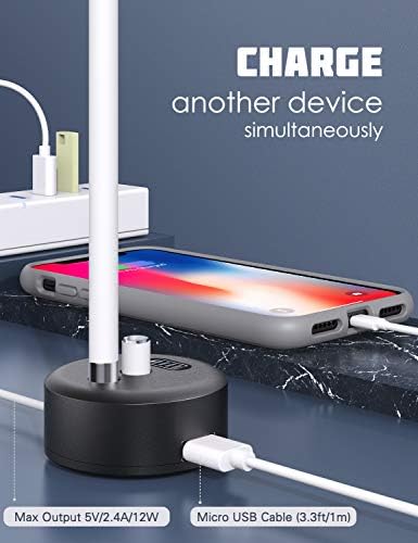 Moko Alumínio Alumínio Charging Stand Compatível com Apple lápis Carregador 1ª Geração, Ipad Lápis Carregando estação de carregamento Stand, suporte do carregador de caneta com Apple com a porta USB da tela LED