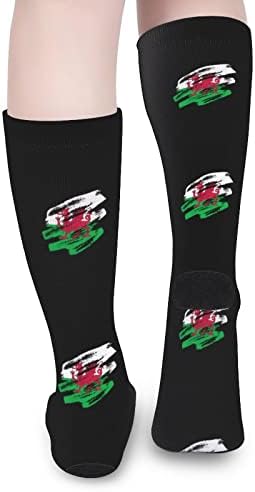Cores da bandeira galesa vintage combinando com meias altas esportes de moda meias quentes para homens mulheres