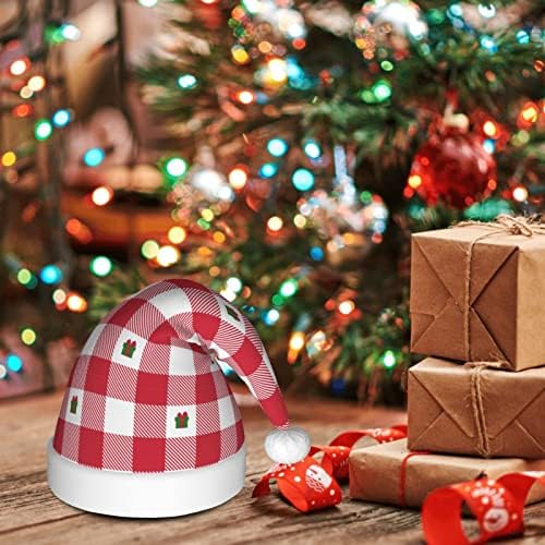 Mistho Christmas Plaid Gift Padrão Feliz Natal, chapéu de Papai Noel Chapéu de Férias de Natal para adulto