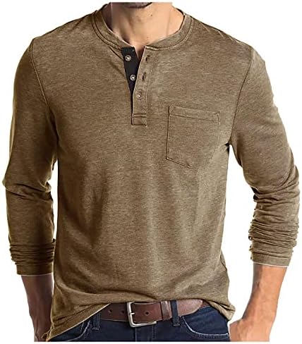 Moda de moda Henley camisas, manga comprida Camiseta de cor de cor de coloração sólida botão de pullocatrinha para baixo