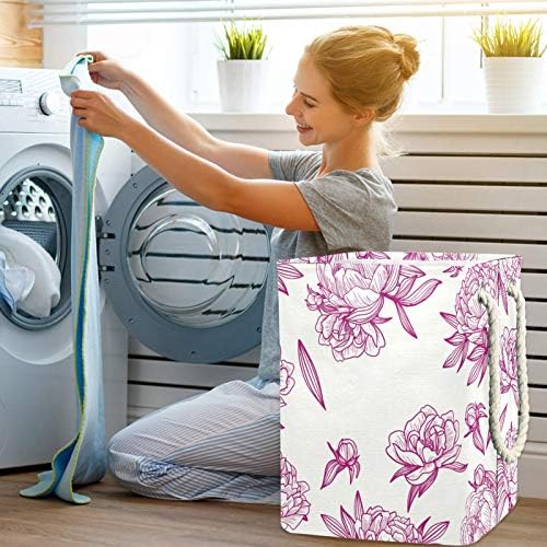 Cestas de lavanderia impermeabilizadas altas resistentes à mão desenhada de mão peônia cesto de estampa rosada para crianças adultos meninos adolescentes meninas em quartos banheiro