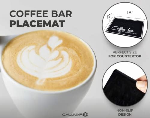 Eleve seu jogo de café com o Ultimate Coffeear Bar Tak para bancada - à prova de derramamento, grande 18 x 12 - Proteja sua bancada com nosso tapete de café de borracha durável - acessório de estação de café perfeita