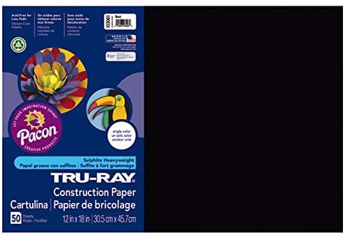 TRU -RAY - 103061 Papel de construção de sulfitos, 12 x 18 polegadas, preto, 50 folhas - 054150