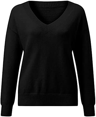 Tampos de suéter de decote em V Sexy para mulheres de lã de lã de lã de manga comprida saltos de cor sólidos