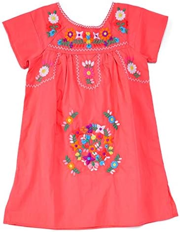 Vestido bordado de menina mexicana tradicional unik tamanho 2 a 14 coral de hortelã rosa branca