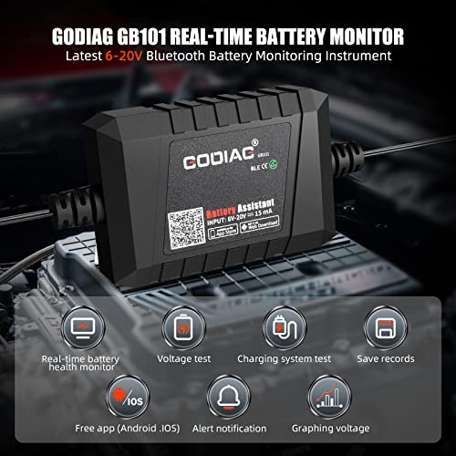 Monitor de bateria automática Godiag, Bluetooth 4.0 Testador de bateria de carro sem fio 6 ~ 20V Carregamento