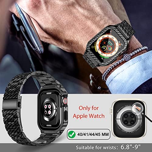 Miohhr Banda de aço inoxidável e bandas de relógio Apple compatíveis com estojo 45mm, tira de metal masculino