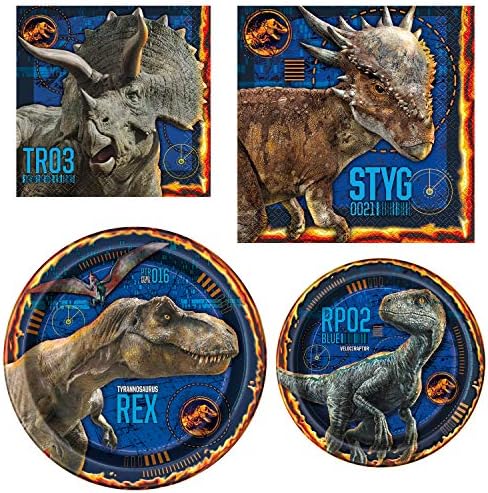 Suprimentos e decorações exclusivas do Partido Mundial Jurássico de Dinossauros | Placas de papel para jantar e sobremesa, almoço e guardanapos de papel de bebida