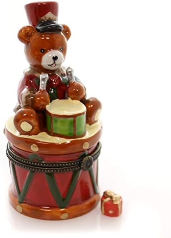 Presentes de arte Pequena baterista ursinho de pelúcia sentado na caixa de bugigangas de porcelana tambor
