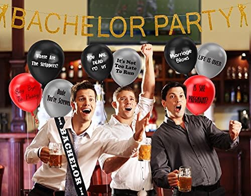 Decorações de festa de bacharel de Brosash - o conjunto de 18 peças inclui: banner Bachelor Party, Banner Sexy Lingere e 16 balões engraçados | Bacharel Supplies for Men Bachelorette Pack Groomsmen Favors Decor