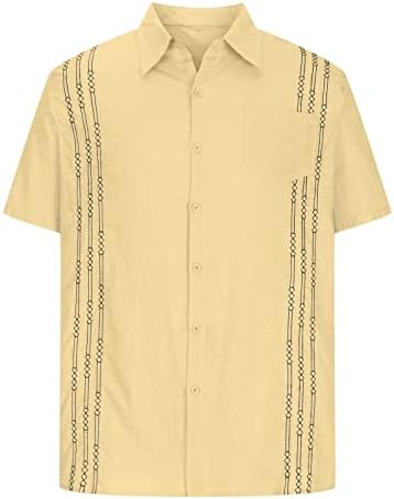Camisas de linho de algodão Zhishiliuman para homens de manga curta Button Casual Down Camise