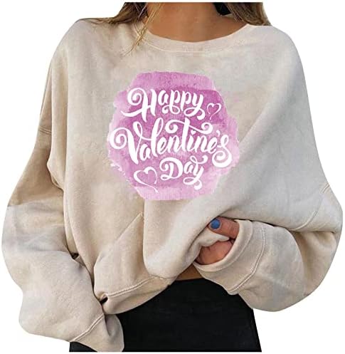 Valentine Day Swearshirt for Women Ceia de coração fofo Camisas de manga longa Casual Selto de moletom