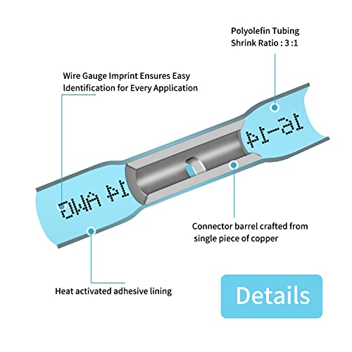 16-14 AWG Conectores de bumbum de encolhimento térmico - 500pcs azul isolados à prova d'água