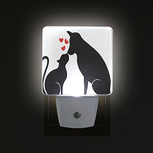 2 plug-in plug-in LED Night Lights com cachorro e gato branco preto iluminação noturna com entardecer