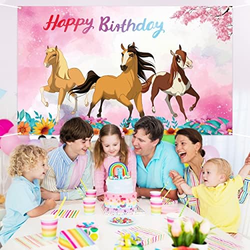 Cenário de cavalo de desenho animado de chrzee - 5x3ft rosa feliz aniversário cenário espiritual havrestes de festa decorações para meninas meninos crianças