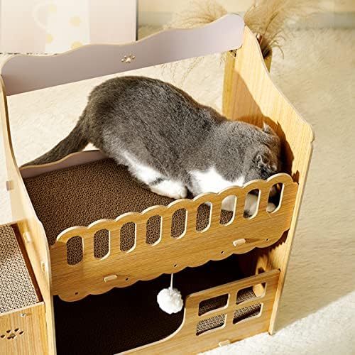 Cama Xshnuo Cat Scratcher Lounge, 2,80 pistas de madeira Cat Scratcher House com almofada de papelão, casa de gato de dupla camada para família multi -gato como mobiliário
