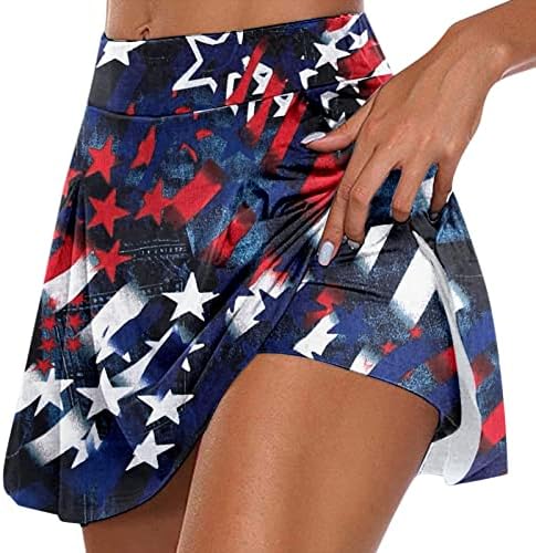 4 de julho Saias de tênis com shorts para mulheres com cintura alta Skorts Flowy Golf 2 em 1 dos EUA Mini saia