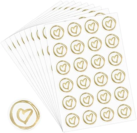 Easykart 500 PCs Clear Golden Heart adesivos, adesivos de vedação de envelope de 1 polegada,