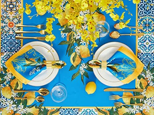 Provence Blue Lemon Lemon Mediterrâneo Toleta de mesa - toalha de mesa sem rugas para decorações de verão