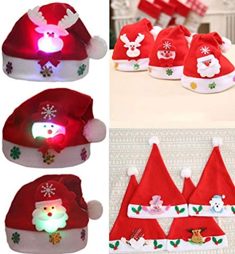 Kisangel 9pcs chapéu de Natal com LED Light Up Santa Snowman rena Capéu de festa de Natal para adultos