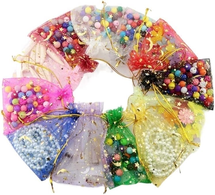 Bolsas de Organza 100pcs estrelas da lua Sacos de cordas de cordão de traço Pousadas pequenas bolsas para festas