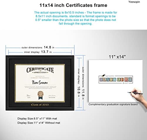 Yesssopin preto 11x14 quadro de certificados, moldura de figura de assinatura de graduação, exibe quadros de diploma