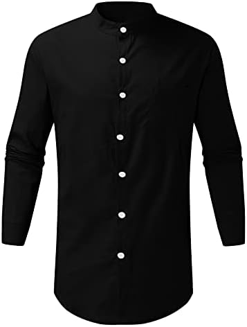 Camisetas casuais de linho de algodão Dueig para homens, 2021 Fall Men's Button-Down Sleeve Tops camisas de