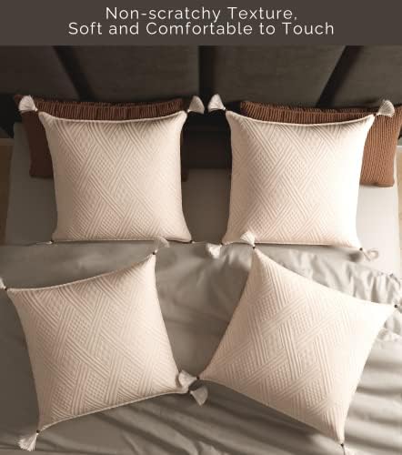 Conjunto de 2 16x16 Soft Boho Cream Tasselled Pillow Capas para sofá -sofá Decoração de decoração de almofada