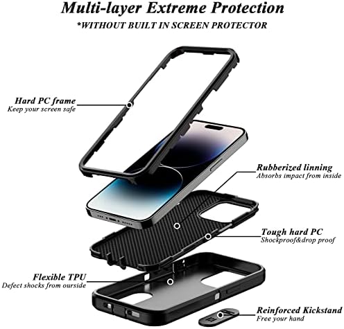 Qireoky para iPhone 14 Pro Max Case [3 em 1 Proteção extrema] Capa de porta anti-poeira à prova de choque pesada