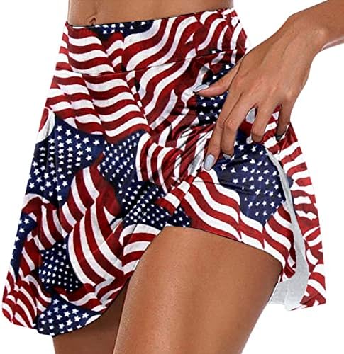 4 de julho Saias de treino com shorts para mulheres plissadas FLUEY Golf Saias de bandeira dos EUA CULOTTES Mini Skur Treinamento