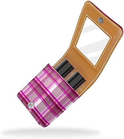 Bolsa de batom de batom de maquiagem de oryuekan com espelho portátil de armazenamento de armazenamento portátil de armazenamento de armazenamento de lábios, lattice grid grid rosa