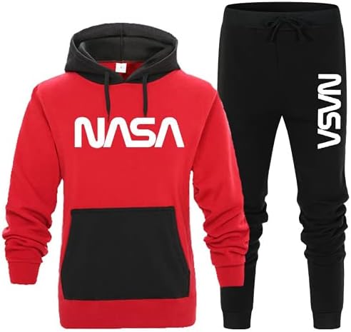 Mounshet NASA Capuz de capuz Capuz + calça suéter grosso suéter unissex tendência casual sportstring jacket jacket