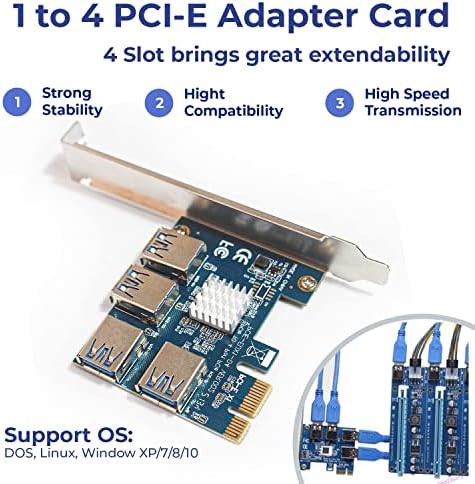 Dracaena PCI Express Multiplicier Riser Card, PCIE 1 a 4 PCI-Express 16x Slots Riser PCI-E 1x