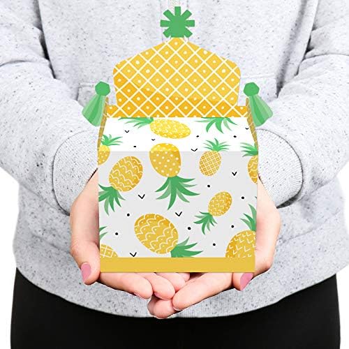 Big Dot of Happiness Tropical Pineapple - Favores de festa da caixa de tratamento - Party Goodie Gable Boxes -